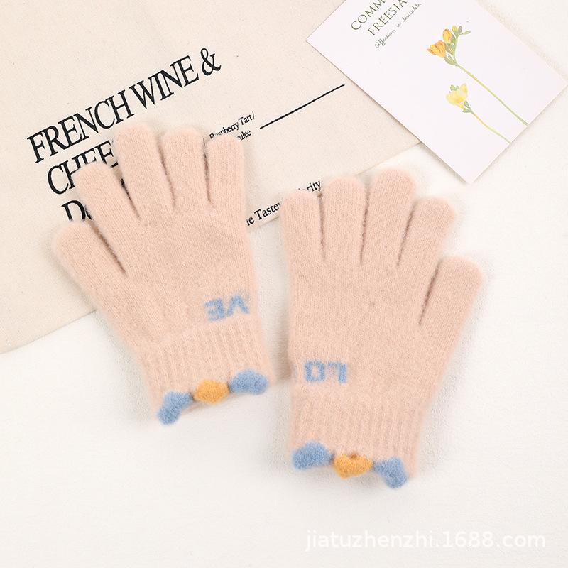 Winter warm cute women winter plush gloves cold-proof plush thickened cycling knitted gloves