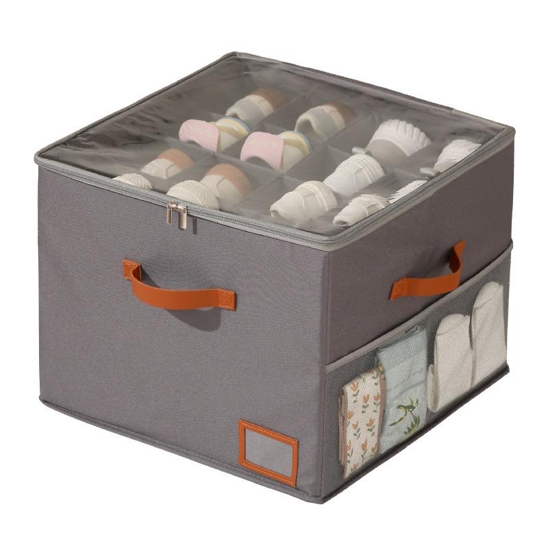 Foldable Shoe Organizer Box With Transparent Compartments Dustproof Moisture Resistant Portable Zippered Storage For Home
