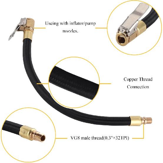 Tire Inflator Extension Tube Tyre Pump Quick Inflation Chuck Adapter Hose Quick-Inflation Clip Connector High-Pressure Tube Car Motorcycle