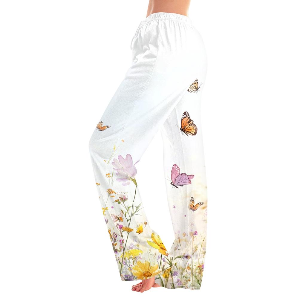 Womens Pajama Pants Sleepwear Casual Drawstring Elastic Waist Pants Comfy Straight Yoga Loose Trousers
