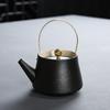 Japanese Style Black One Pot Four Cups Coarse Ceramic Travel Bag Tea Set with Handle Dry Brewing Plate Gift