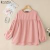 ZANZEA Women Casual O-neck Nine Quarter Sleeve Loose Blouse