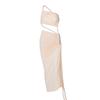 Women's autumn new fashion one shoulder tube top halter hollow tether pleated dress