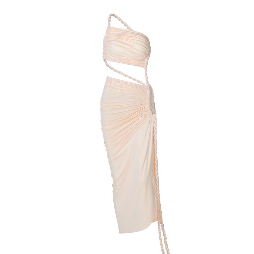 Women's autumn new fashion one shoulder tube top halter hollow tether pleated dress