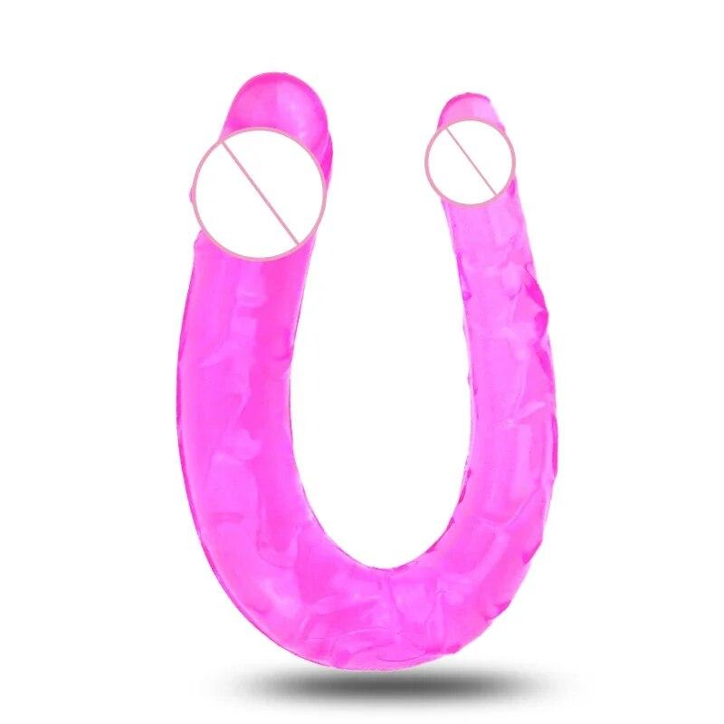 U Shape Double Dildo Flexible Soft Jelly Vagina & Anal Women Gay Lesbian Double Ended Dong Penis Artificial Penis Sex Toys