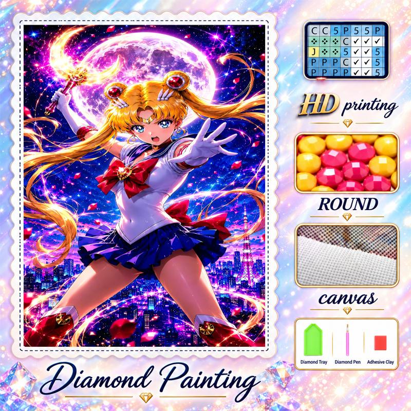 Sailor Moon Diamond Painting Kit 5D Full Drill DIY Diamond Mosaic Wall Art Home Decor
