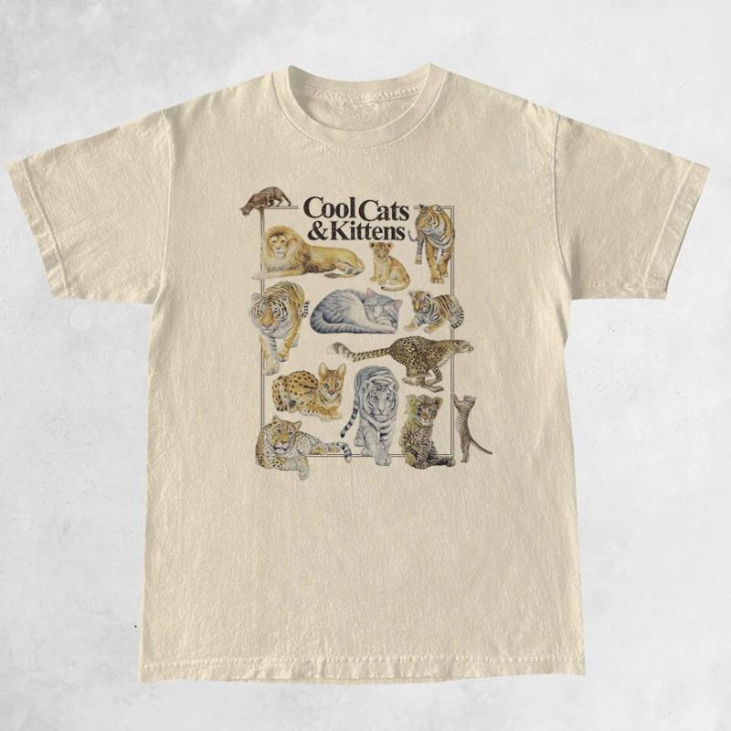 

Cool Cats And Kittens Graphic TShirt Vintage Unisex Grunge Aesthetic Feline Women Shirt Hippie Cute Funny Tshirts Cat Lover Top XL