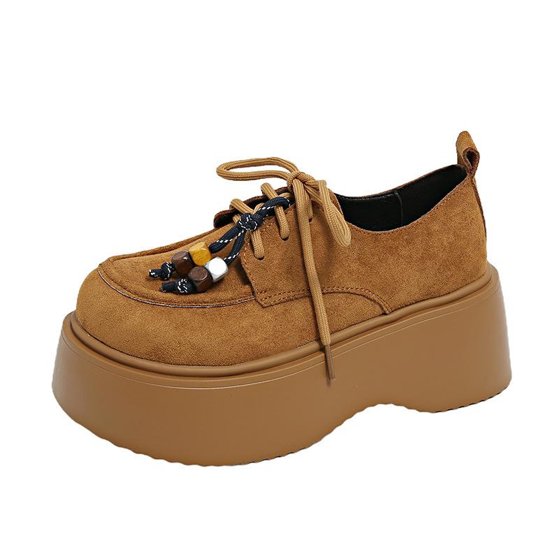 Boken Schuhe mit Plateausohle Damen All-inclusive Höhenerhöhung Herbst 2025 neue Modelle mit Röcken, Schnür-Loafer, lässige Einzel-Schuhe