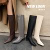 Lazy Wind~ European and American Style Temperament Folds Tall Stacked Boots Women's Versatile Square Head Cat and Cowhide Boots Internet Celebrities