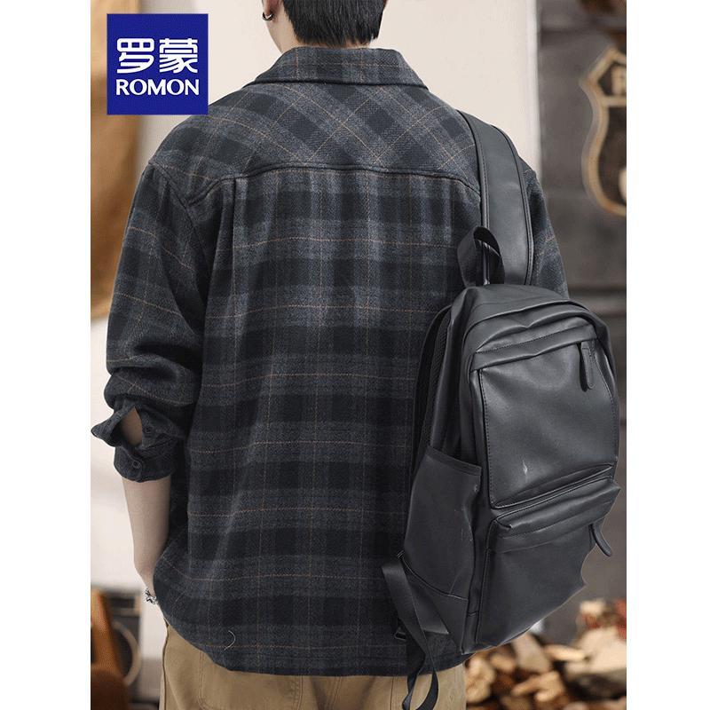 ROMON Men's Casual Plaid Thickened Shirt Jacket
