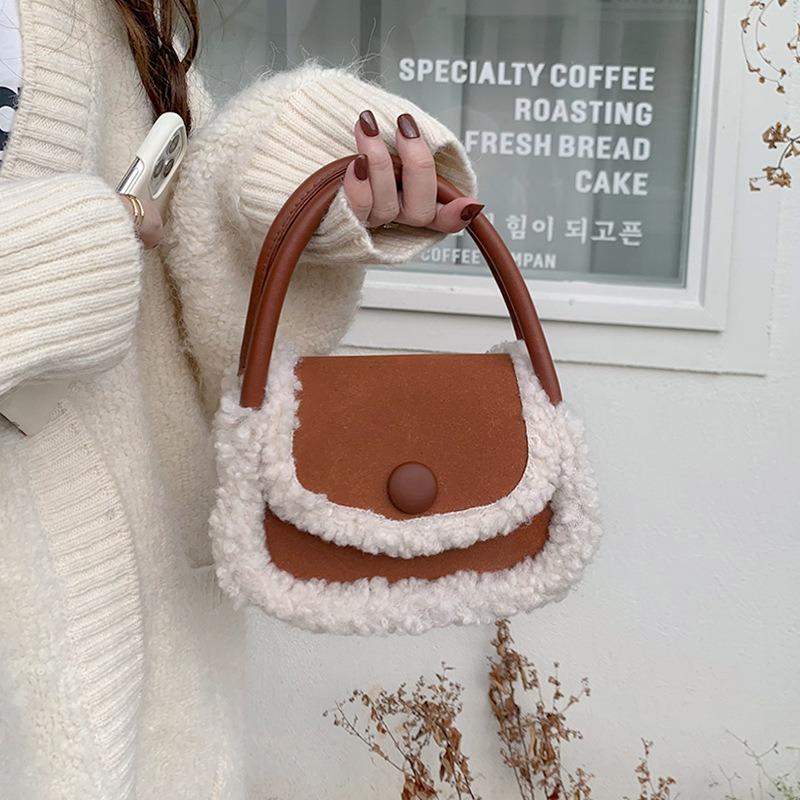 Autumn and winter wool bag women's new fashion retro portable small square bag versatile shoulder messenger bag