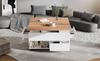 Mesa de Café de 100*50*52cm con 4 Ruedas, Mesa de Sala de Estar con 4 Cajones, Mesa de Café Elevable, Mesa para Sofá de Altura Ajustable, Blanco + Color Madera