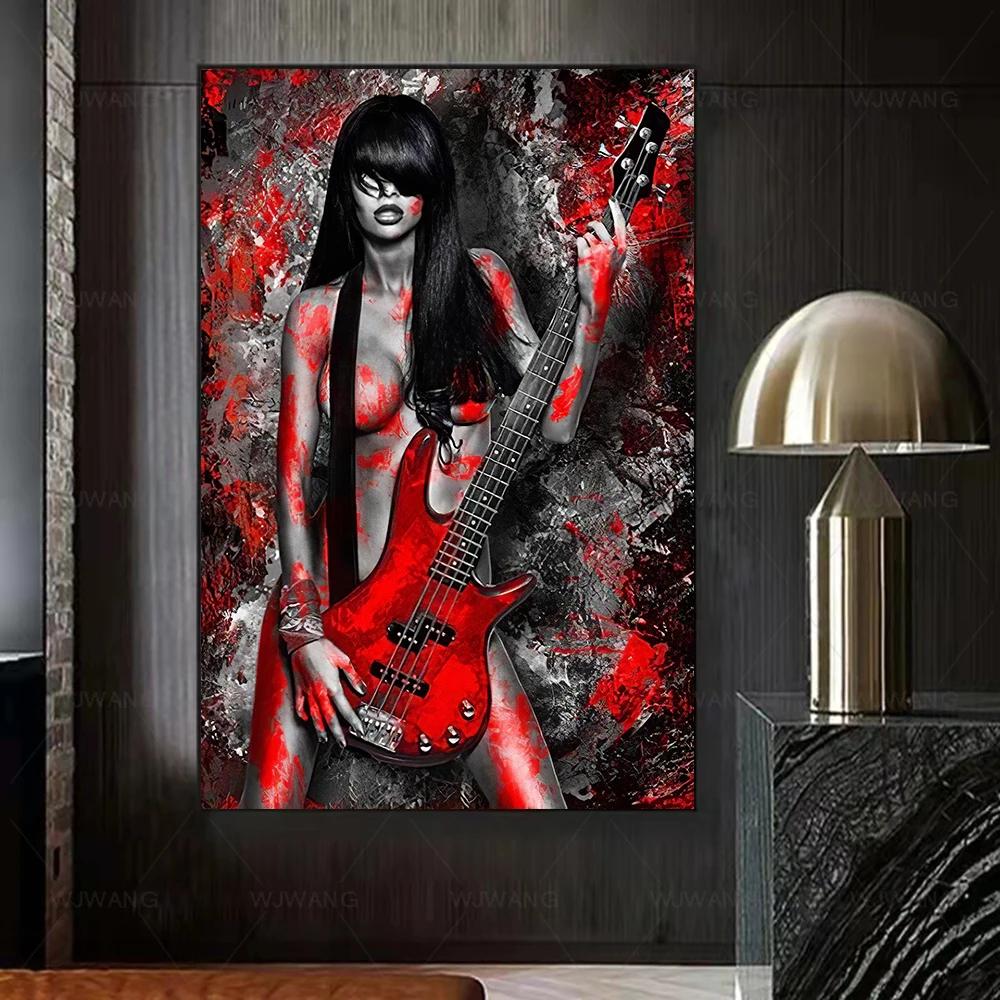 Red Sexy Nude Woman Canvas Print Sensual Angel Poster and Prints Abstract Wall Art Pictures Painting for Bedroom Room Home Decor