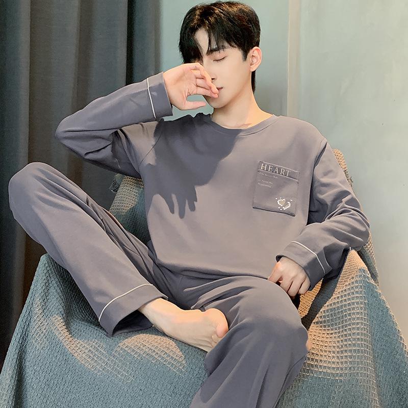 Men's Plus Size Cotton Pajamas: Spring/Autumn Set - Long Sleeve, Loose Fit, Indoor/Outdoor Wear