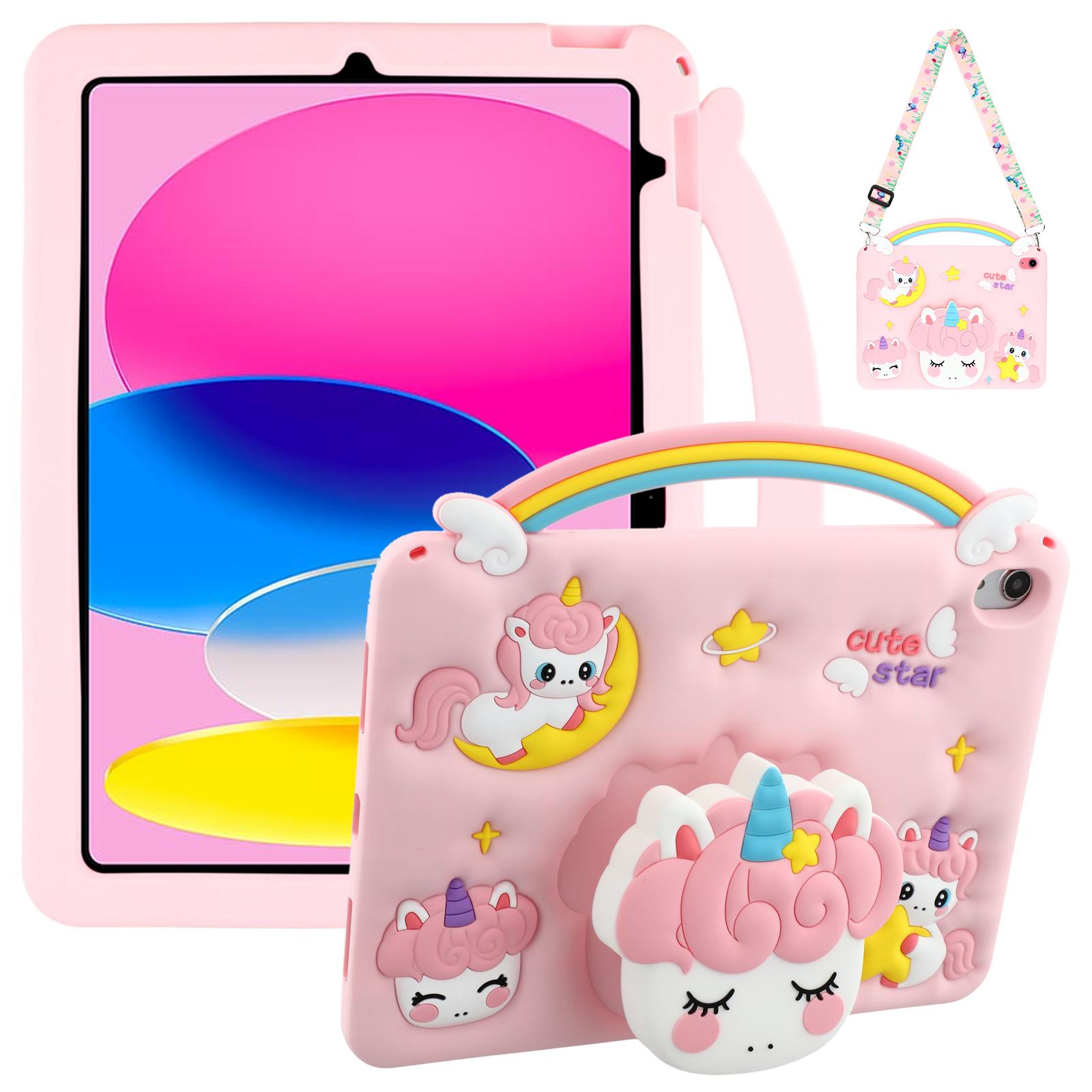 

Для iPad (2025)/10.9 (2022) Чехол-ручка Единорог Выдвижная подставка Силиконовая накладка для планшета с плечевым ремнем A