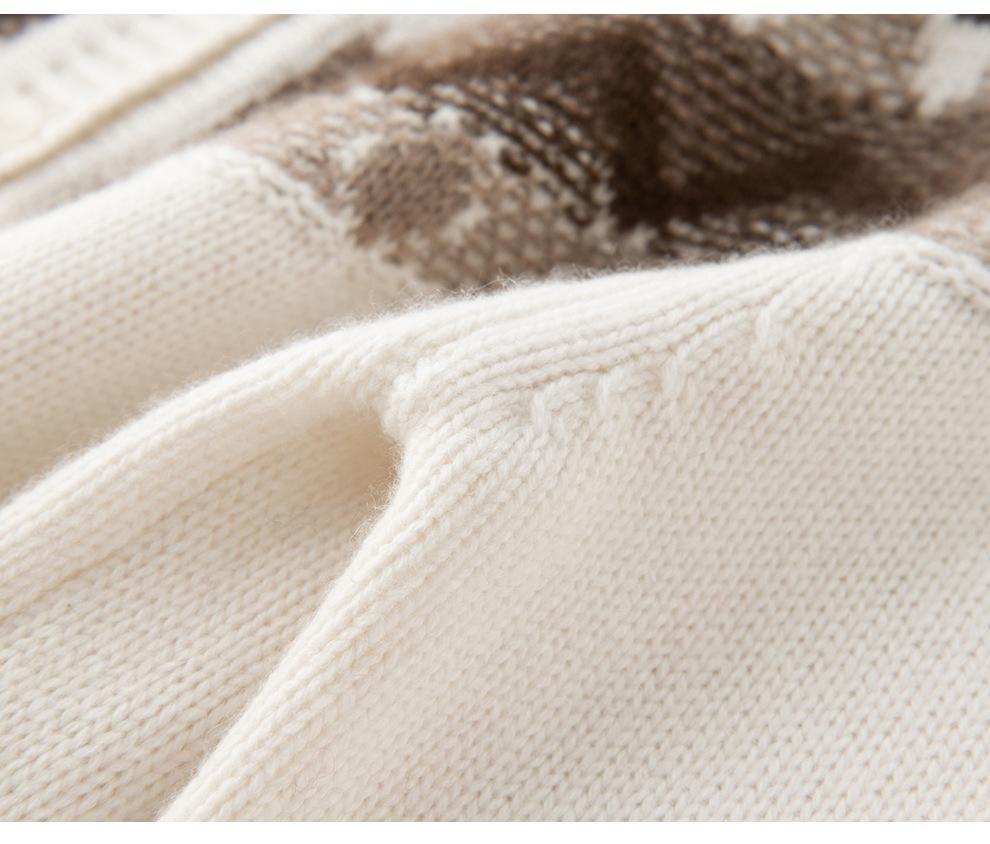 Fair Isle Jacquard Cashmere Cardigan: Women's Semi-High Neck Layer, Autumn/Winter 2026 Style, Gentle and Thick.