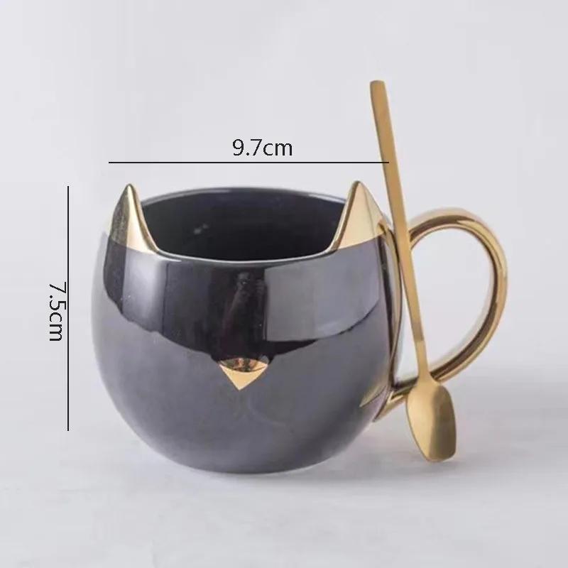 

Creative Cat Shape Ceramic Mug Office Gold Plated Handle Coffee Mug Beverage Cup Milk Cup Household Water Cup Couple Cups 301-400ml