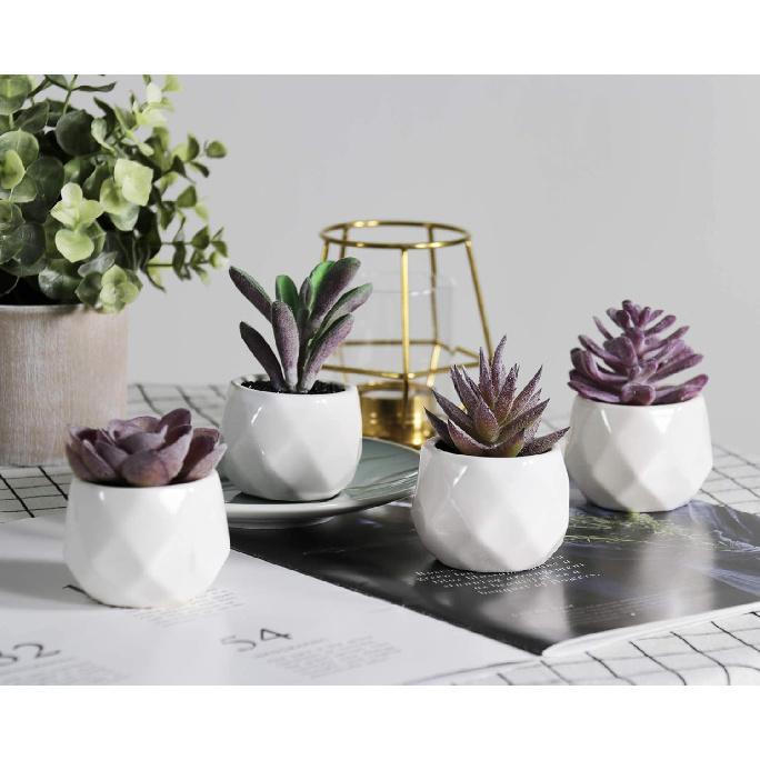 Tiita Purple Artificial Faux Succulents in Pots, Mini Purple Fake Plants for Women Desk, Small Realistic Faux Succulents for Home Office Accessories