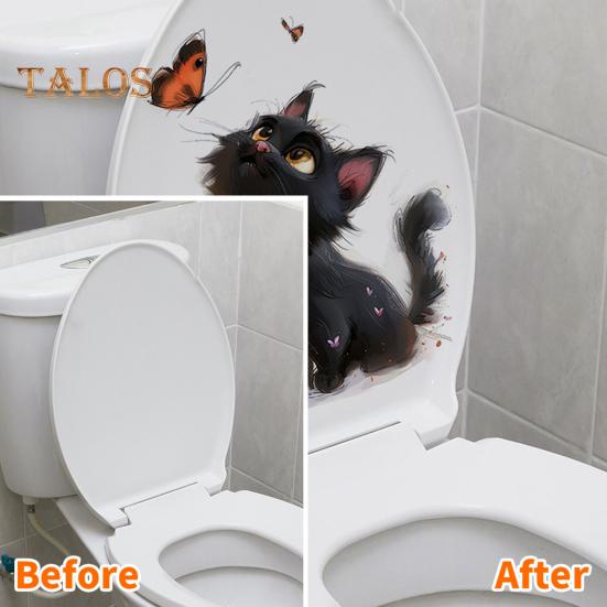 Autocolant de Toaletă Fluture Pisică Neagră PVC Impermeabil Removabil Autoadeziv Artă de Perete pentru Camera de Zi Baie Desen Animat Pisoi Decor Capac Toaletă Decal