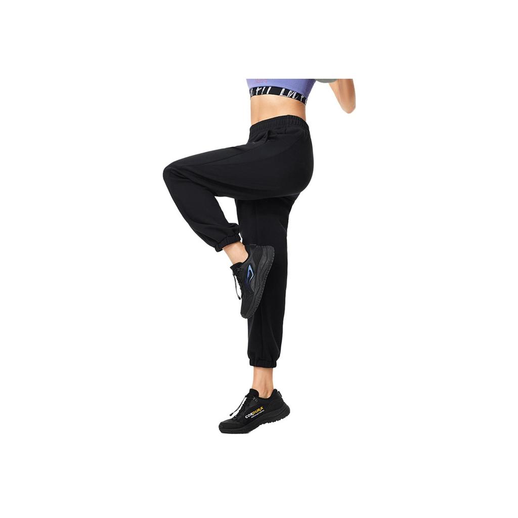 Li Ning Fitness Series Solid Color Casual Loose Breathable Knitted Sports Pants Women bottoms Black AKLU134-4