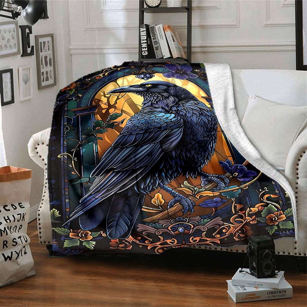 1pc Raven Ornament Blanket Lightweight Blanket Throw Blanket For Sofa, Bed, Travel, Camping, Livingroom, Office, Couch, Chair Yy251010057