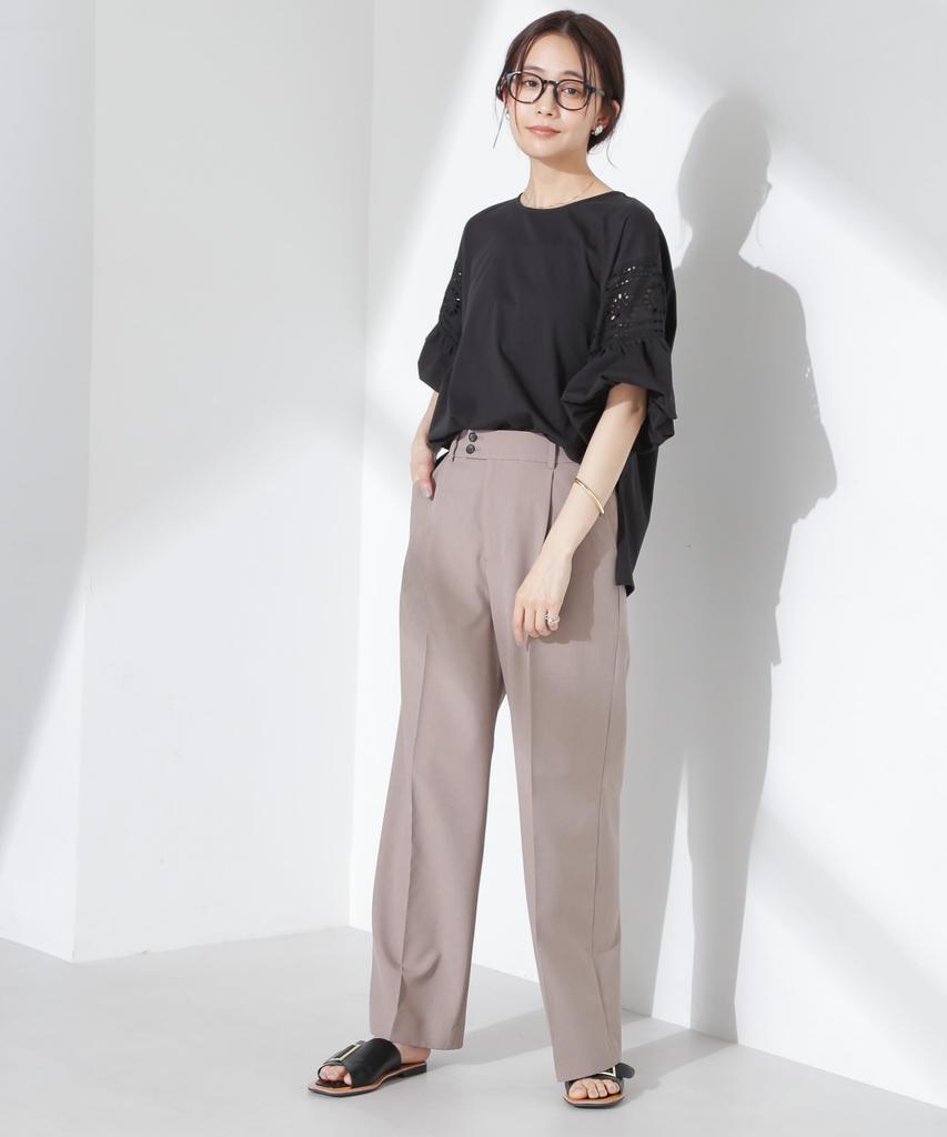 Nano Universe Floral Lace Top with Balloon Size F Women's Sleeves, Black, 010, 673-5124314