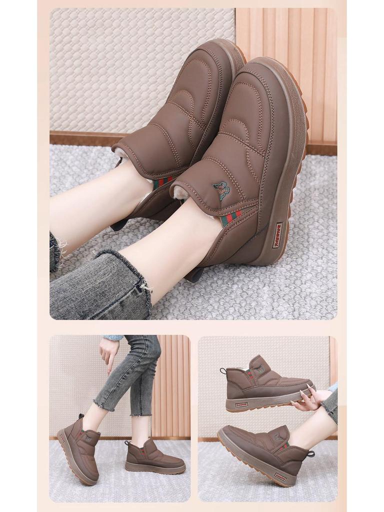 2025 Women's Old Beijing Thick Sole Snow Boots - Slip-on Cotton Shoes with Plus Velvet for Winter Warmth