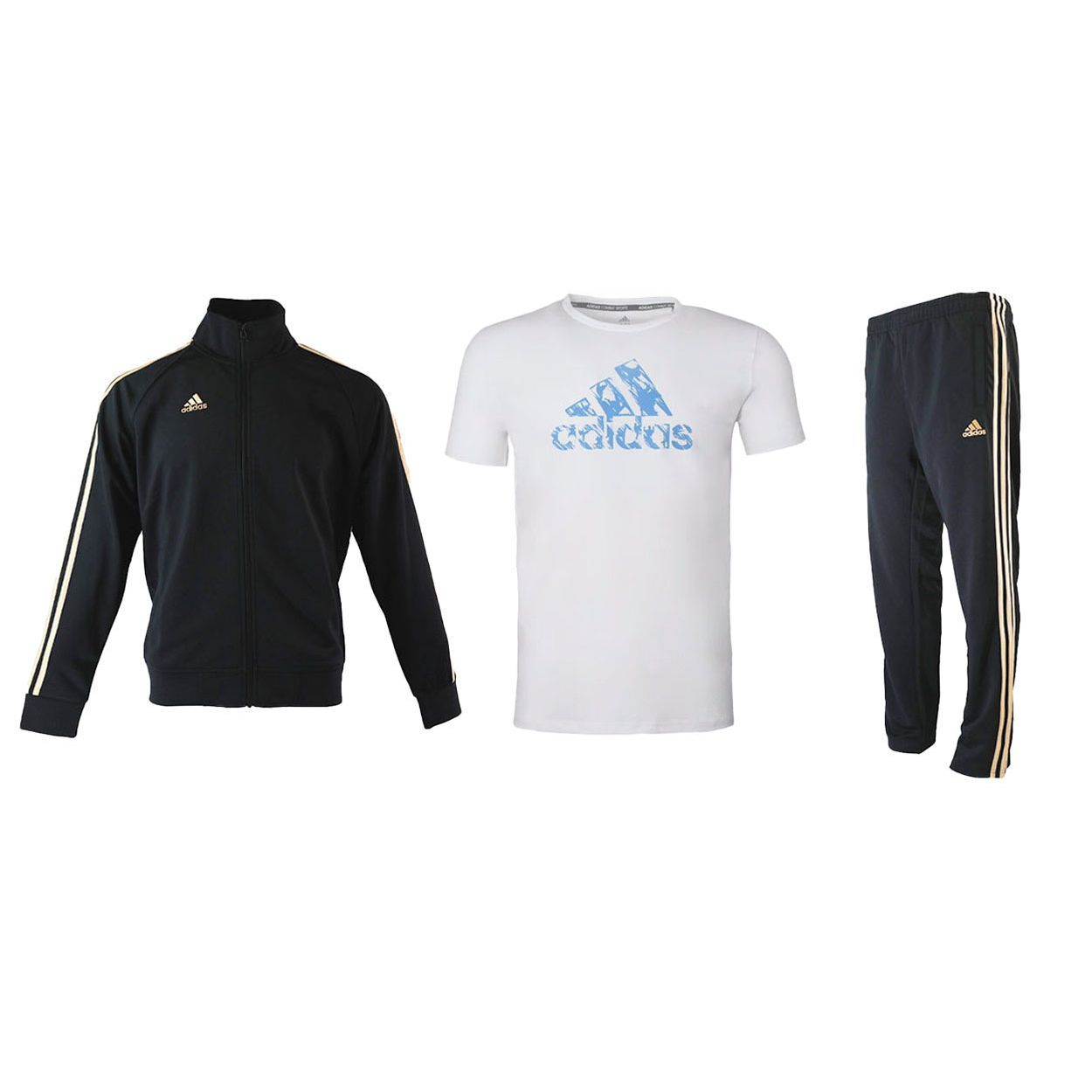 

Adidas Полосатая куртка с воротником-стойкой, буквенный принт, футболка с коротким рукавом, прямые брюки на шнурке, повседневный спортивный костюм TR30JR+ADITSG2SMU-WBU+TR30PR M
