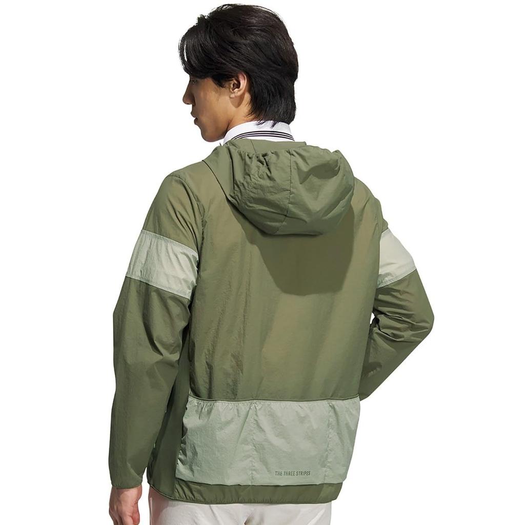 Adidas Golf Lightweight Hoodie with Back Olive Straight Men's Water-Repellent Full-Zip Pocket,