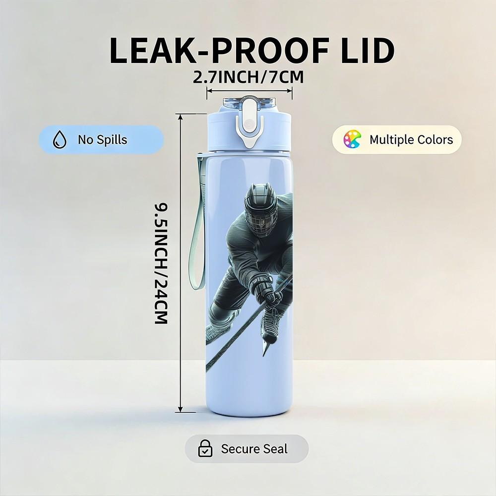 1PC Ice Hockey Athlete Silhouette Print 750ml Color Plastic Sports Water Bottle Leakproof Flip Straw Lid Suitable for Sports Office Home Use