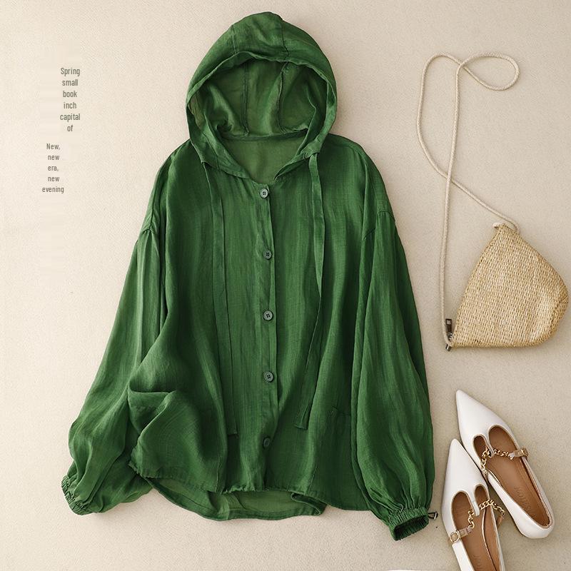 

2026 Plus Size Artistic Hooded Sun Protection Beach Shirt 2XL зелений