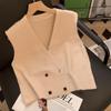 Big V-neck Solid Color Knitted Vest for Women's Outerwear Cardigan Korean Version Sleeveless Jacket for Women