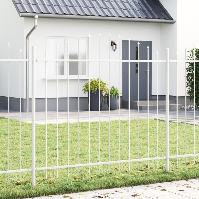Clôture de jardin vidaXL avec sommet arrondi, blanche, 1,7x1,25 m en acier 42003918