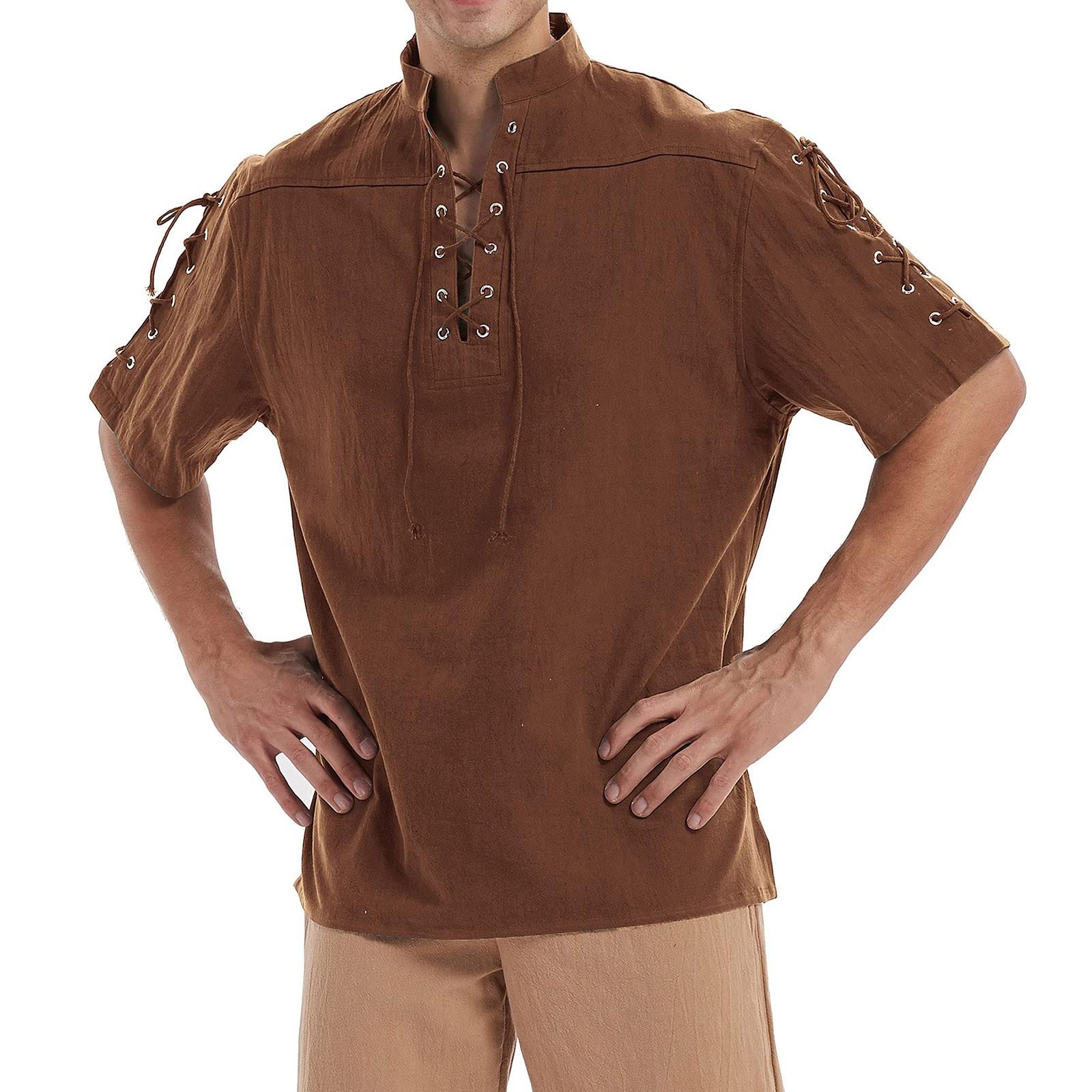 

Английская мужская пиратская рубашка в стиле стимпанк, винтажная готическая одежда M коричневый