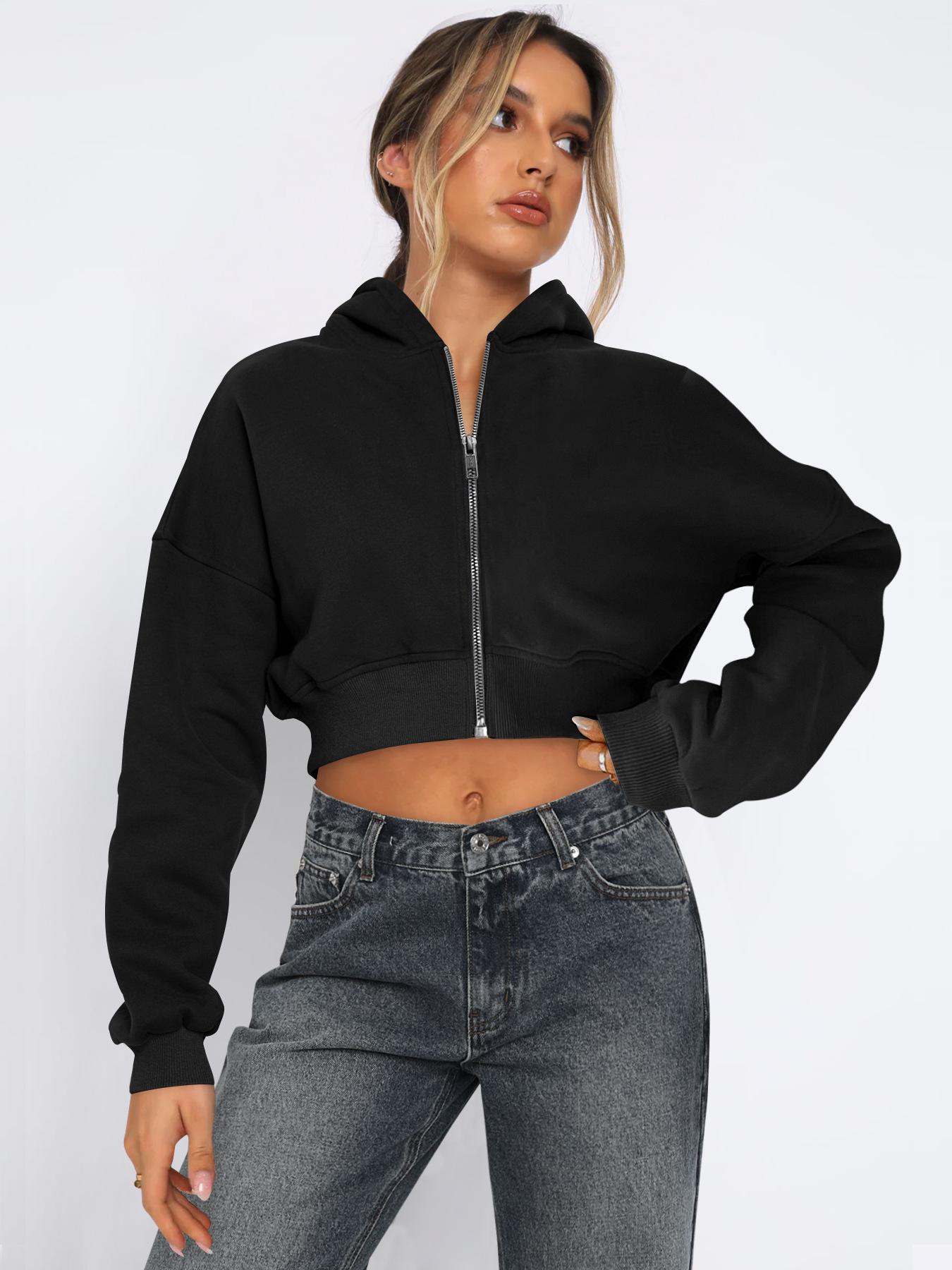 Women s Cropped Hoodie with Full Zip in Multiple Colors S