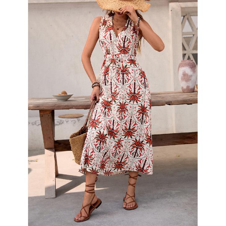 New Women'S Clothing Daily Temperament Elegant Casual Pure Desire Sexy Printed Jumpsuit Long Skirt Light Dress High-End Party Dress