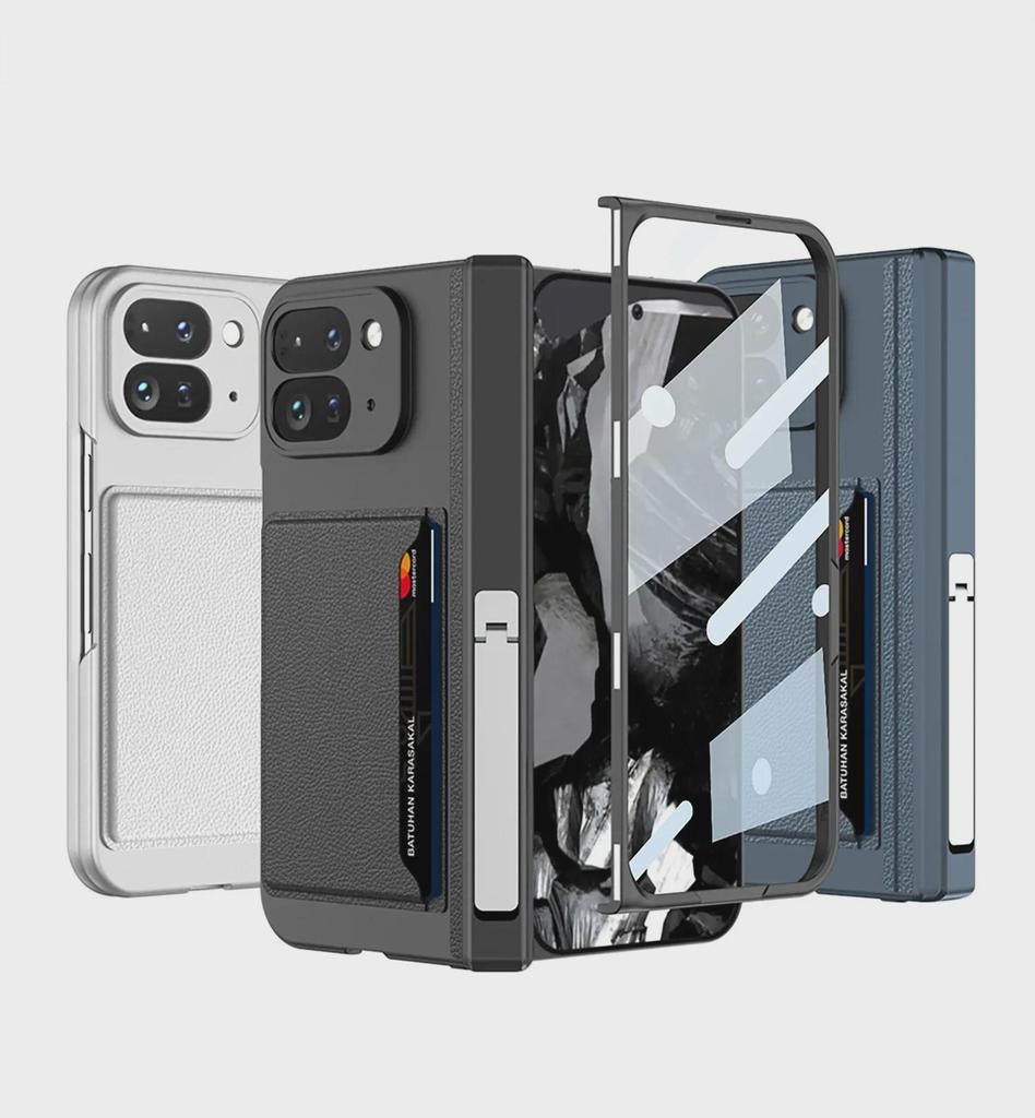 Magnetic Card Holder Case for Google Pixel Fold2: Stylish Folding Phone Cover with Side Pocket & Stand