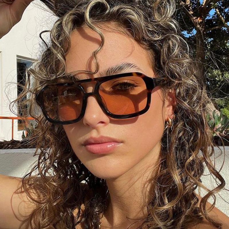 European American Style Sun Glasses for Women Square Shape Double Bridge Sunglasses Women Travelling Hiking Man Sunglass