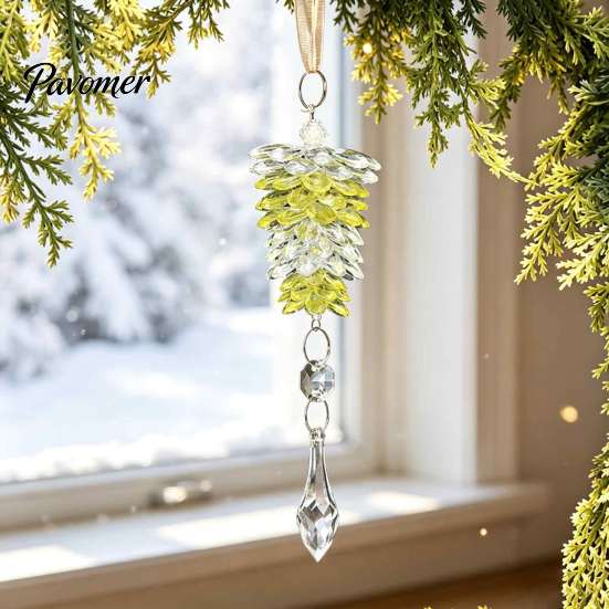 Reusable Holiday Home Decor Acrylic Pine Cone Pendant with Faux Crystal Drop, Christmas Tree Gradient Color Decorative Pendants Hanging Ornaments,