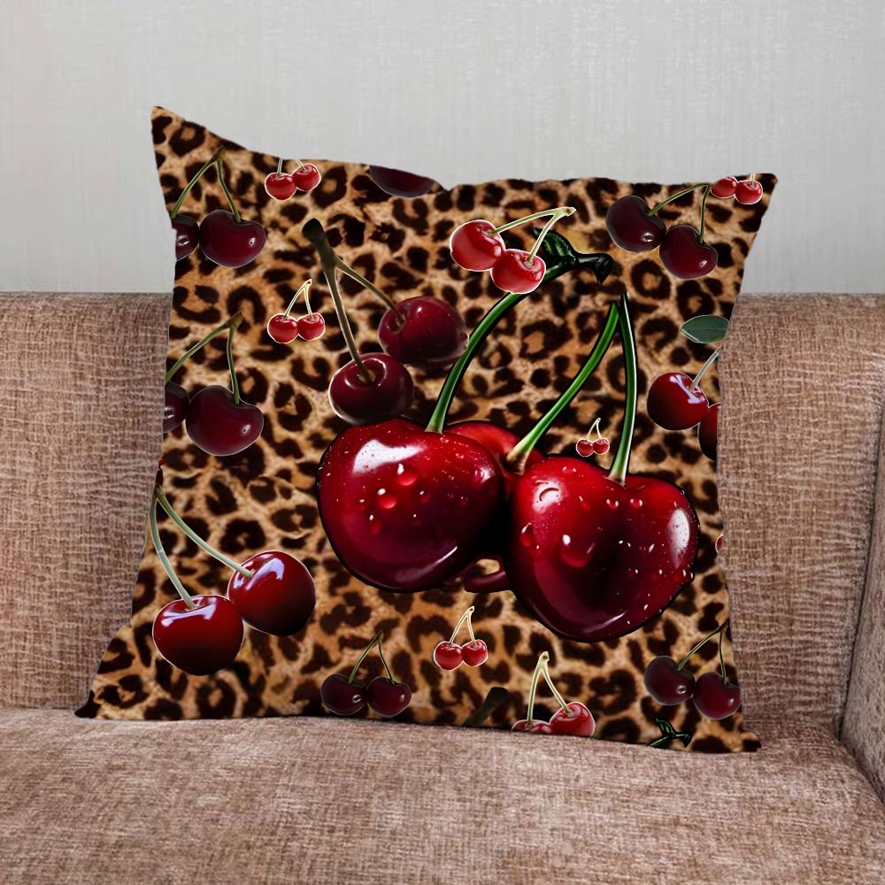 Leren Print Kers Ster Kussensloop Voor Huis Slaapkamer Auto Kantoor Decoratie Woonkamer Bank Kussenhoes Geschikt 45x45cm
