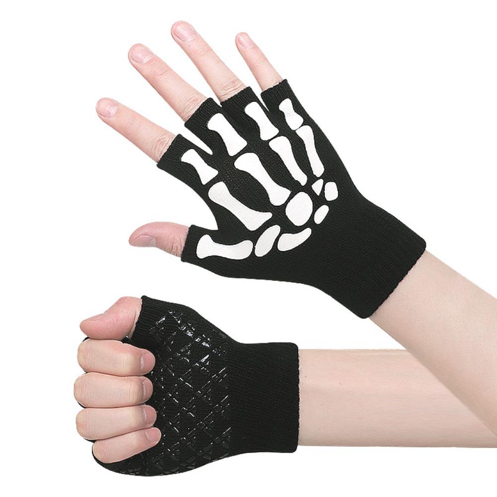 

Вязаные панк-перчатки-скелеты черные перчатки для косплея нарядные перчатки-черепа с полупальцами для езды на мотоцикле Style 2