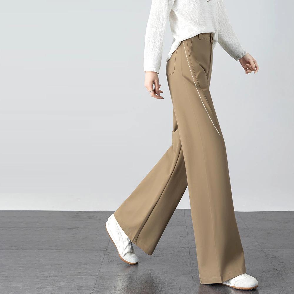 Women s High-Waisted Khaki Wide-Leg Suit Pants for Spring/Summer 2026 - Straight, Thin, and Draped 26/S хаки