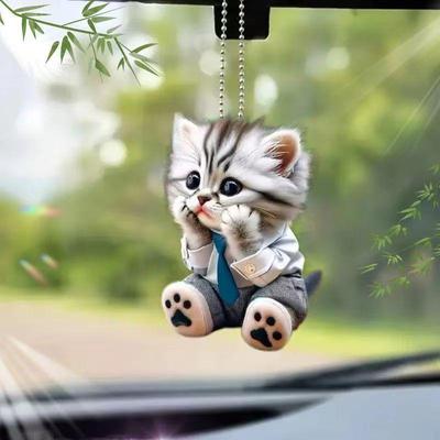 Acryl 3D Katzenpaar Anhänger für Auto, Rucksack, Medikamenten Schlüsselanhänger oder Geschenk