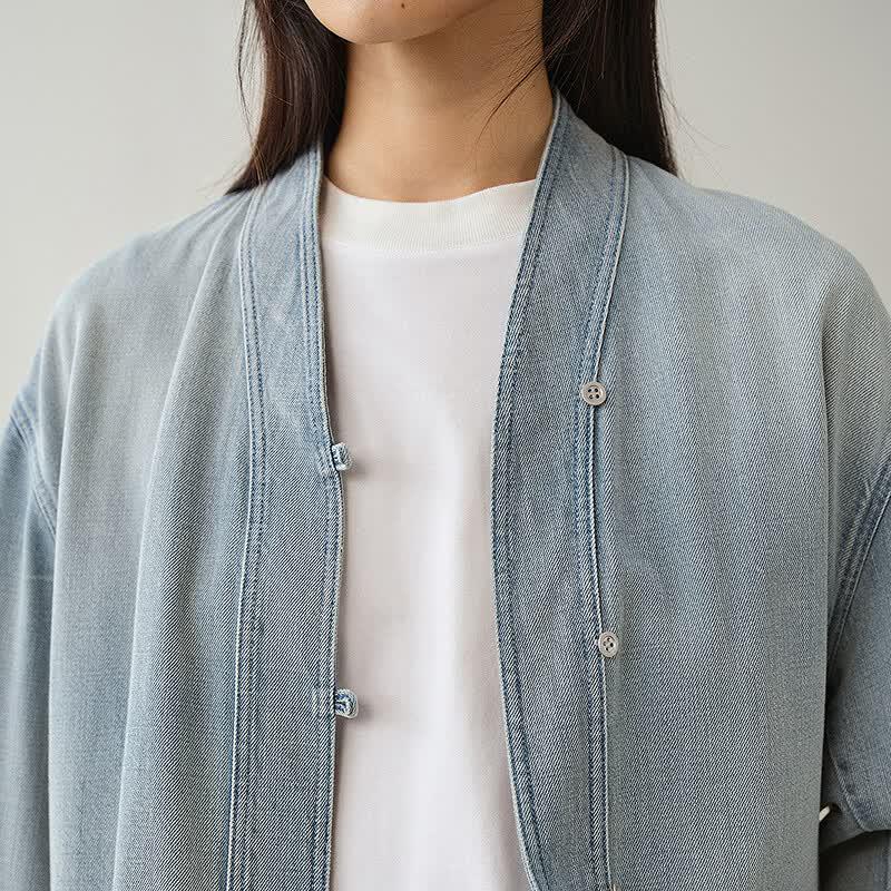 Less Loose Fit Stand Collar Denim Jacket