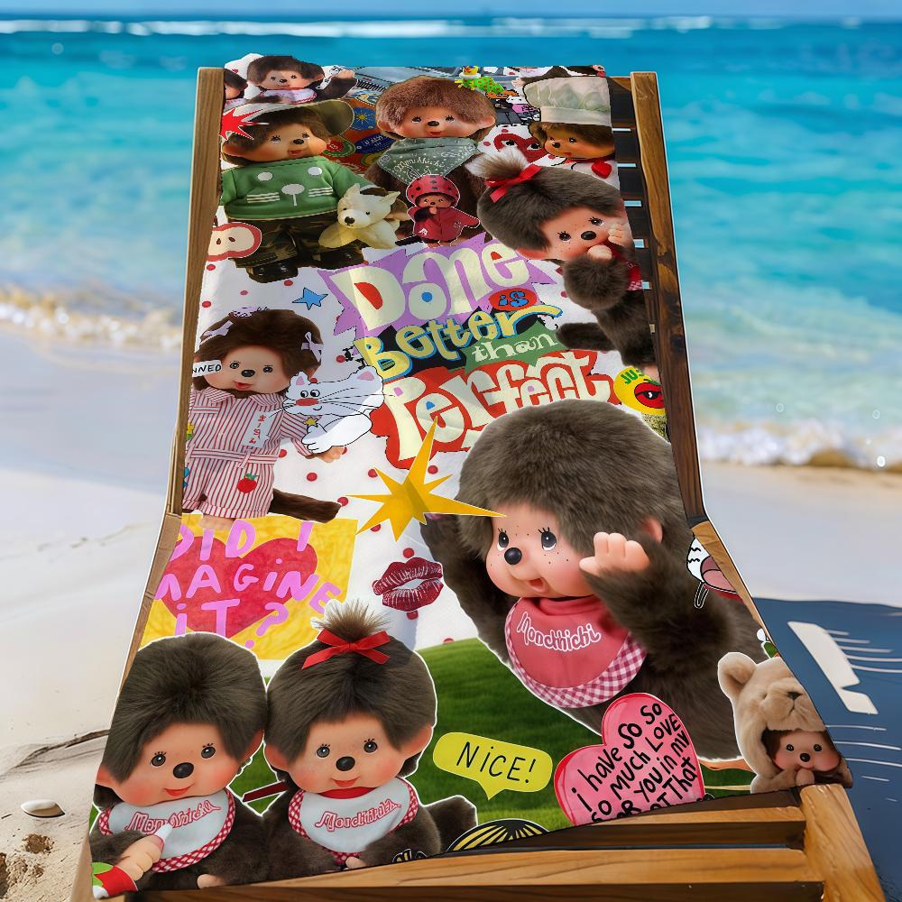 

Cartoon M-Monchhichi-S Cute Towel Sports Quick Dry Travel Camping Gear Sandproof Soft Light Large Beach Towel W30*H60(CM)