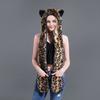 Plush Animal Ear Hat for Adult Unisex Earflap Gloves Scarf All In One Warm Trapper Hat Outdoor Activity Cold Weather Hat