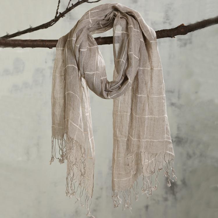 

100 Vintage Linen Large Plaid Scarf Rain Dew Linen Generating Color Scarf Wide Length Shade Shawl