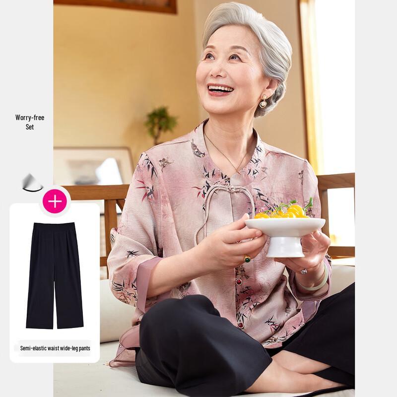 SIFONE Summer New Chinese Style Floral Disc Button Top & Pants Set 2XL