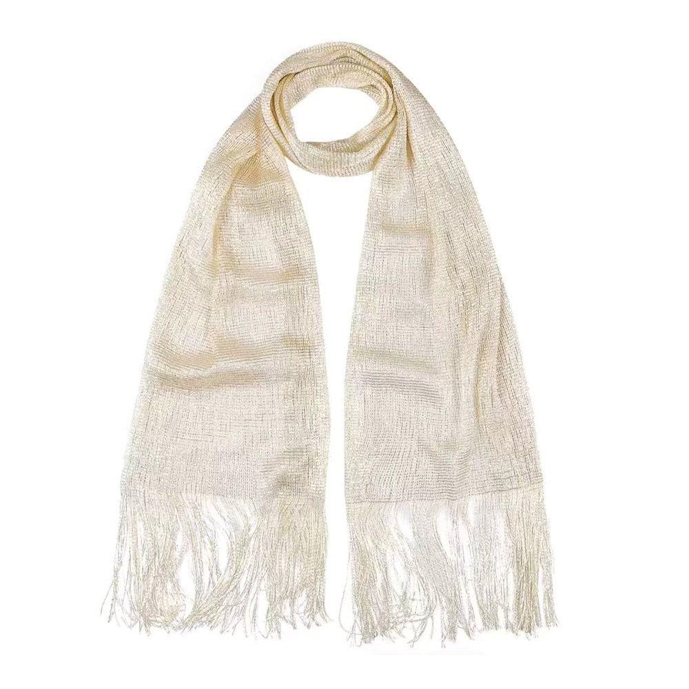Sunscreen Lace Tassels Silk Scarf Bib Neck Cover Golden Silvery Shiny Scarves Thin Fashion Neck Warmer For Spring Summer Autumn