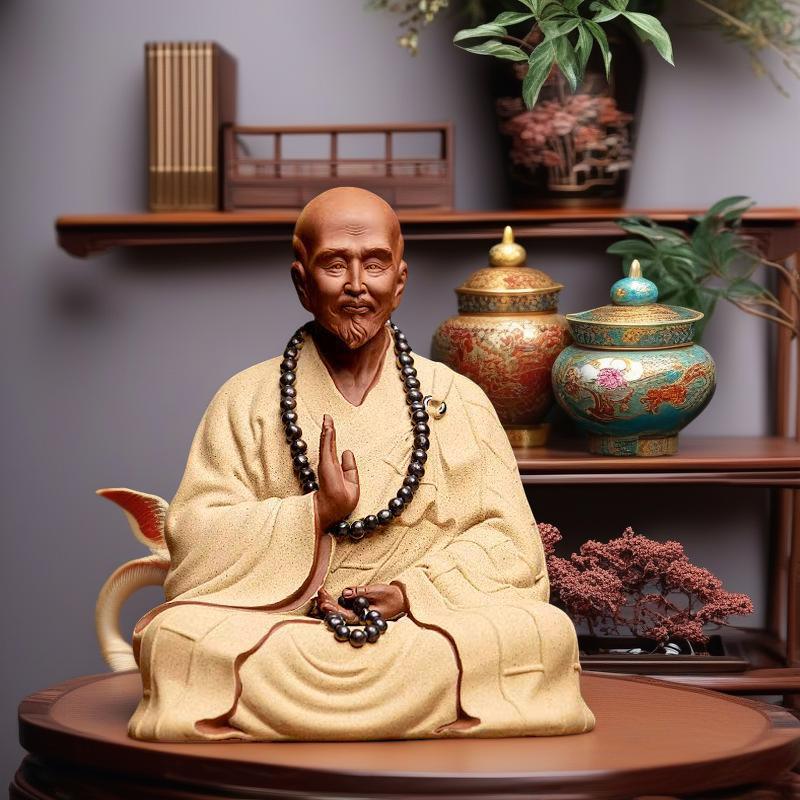 Ceramics Buddhist Figures Sculptures Statue Chinese Buddhist Monk Home Living Room Office Wealth Luck Feng Shui Decoraccessories